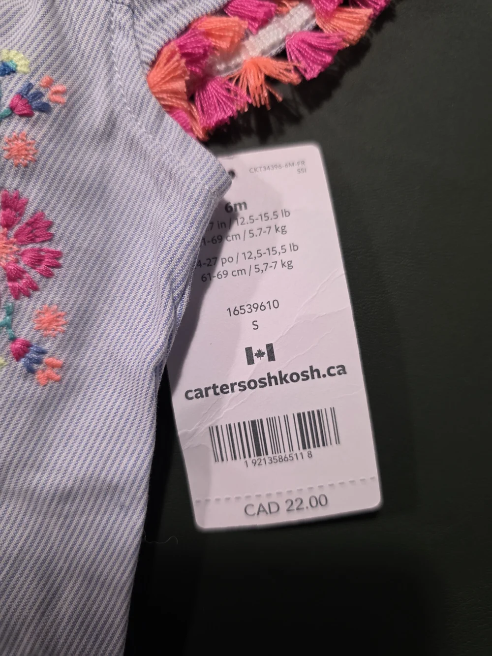 Carter's Girls' Light Blue Embroidered Summer Dress - Pink Trim